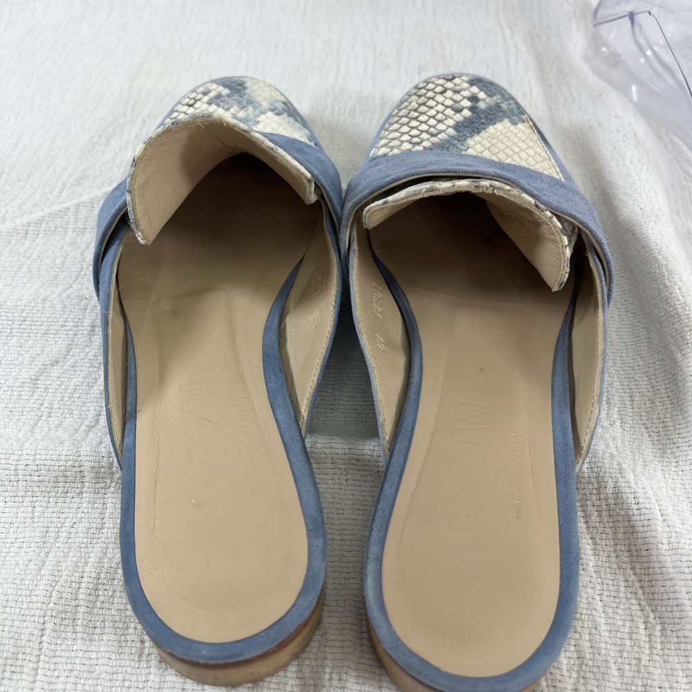 Vero Cuoio Women's 6.5 (37) Blue Snakeskin Leather Mules Italian Slip On Slides - Picture 6 of 10